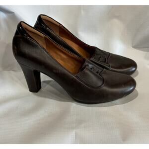 Clarks Artisan High Heels Shoes Brown Leather Classic Pumps sz 9
